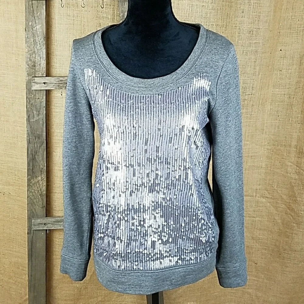 J.‎ Crew women S sequin sweatshirt gray long sleeve cotton festival Whimsical